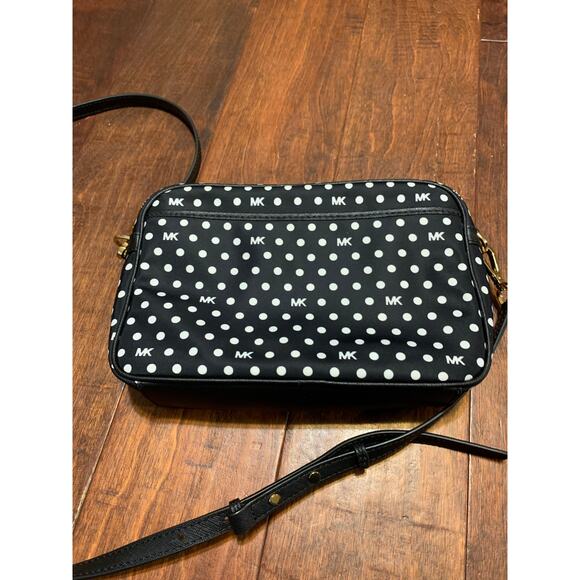 Michael Kors Jet Set Charm Black Nylon Polka Dot Bag East West Camera Crossbody - Picture 6 of 9